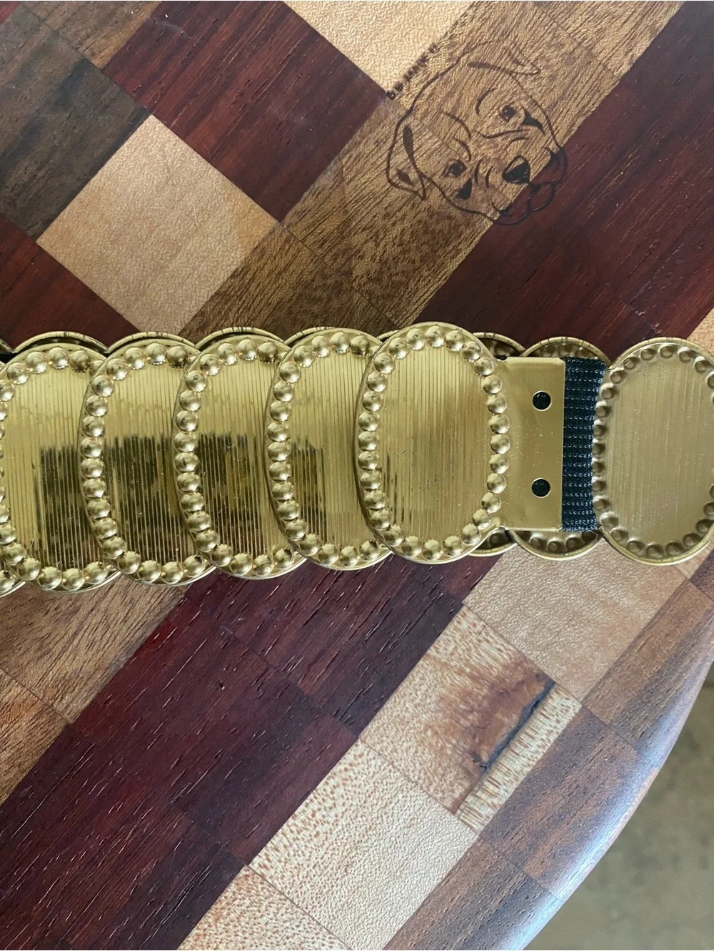 Vintage Gold Medallion Stretch Conch Belt Boho Disco Concho Statement Waist Belt